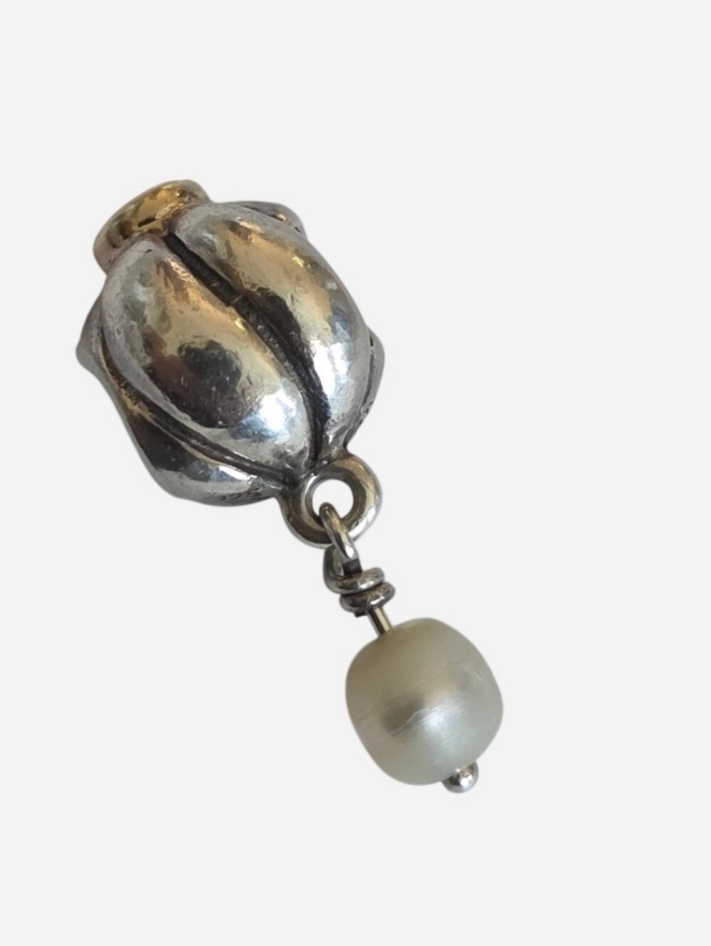 Pandora Two Tone Silver 14k Pearl Dangle Bloom with CZ 925 ALE Retired